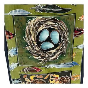 Vintage Cynthia MacCollum Bird's Nest and Eggs Signed Scarf - 15"x60"